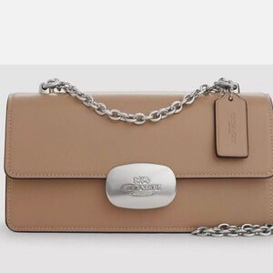 Coach CP008 Eliza Taupe Smooth Leather Crossbody Handbag .